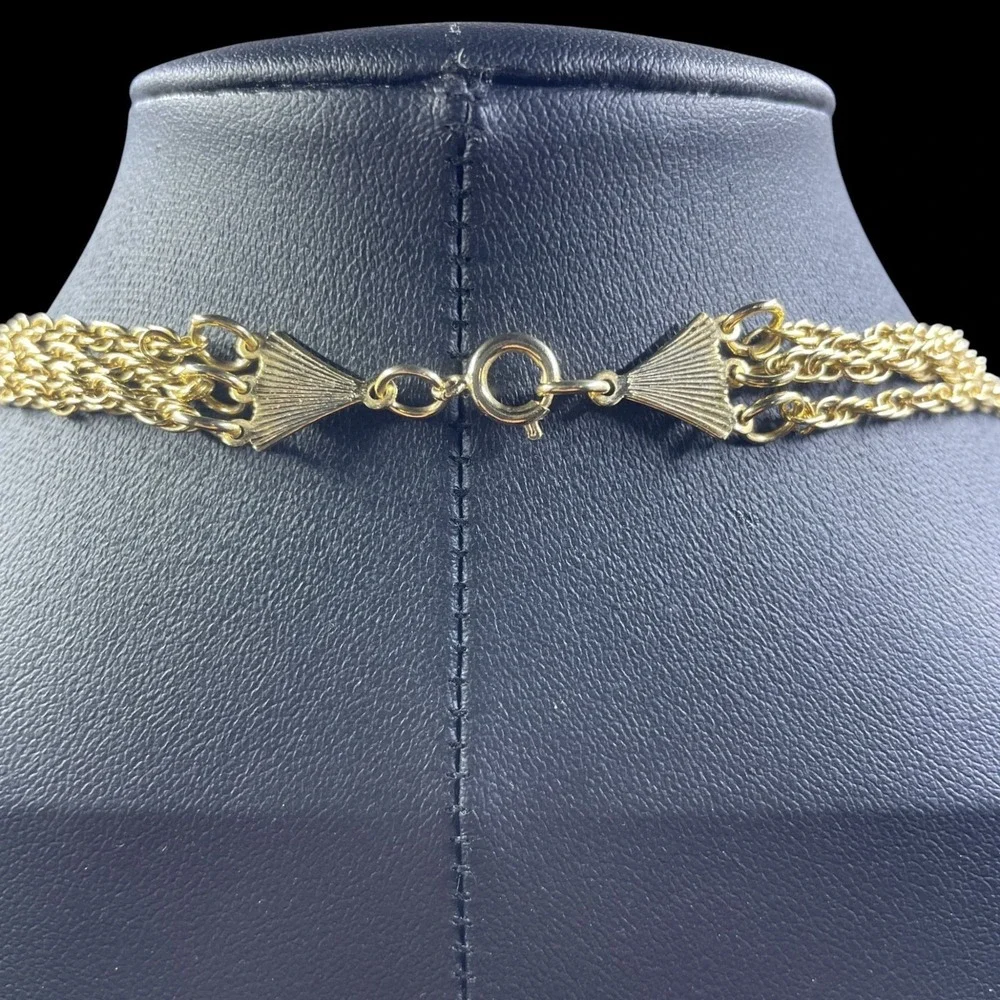 Gold Tone Layered Chain Necklace Cross Accents Minimalist Boho Vintage Chic